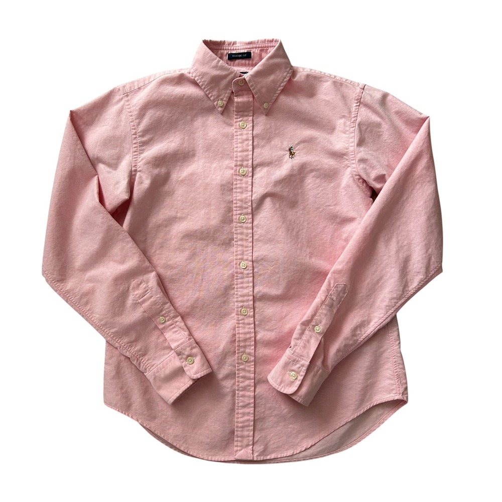 Ralph Lauren Classic Fit Pink Oxford Preppy Button Down Women 6 Long Sleeve Pony